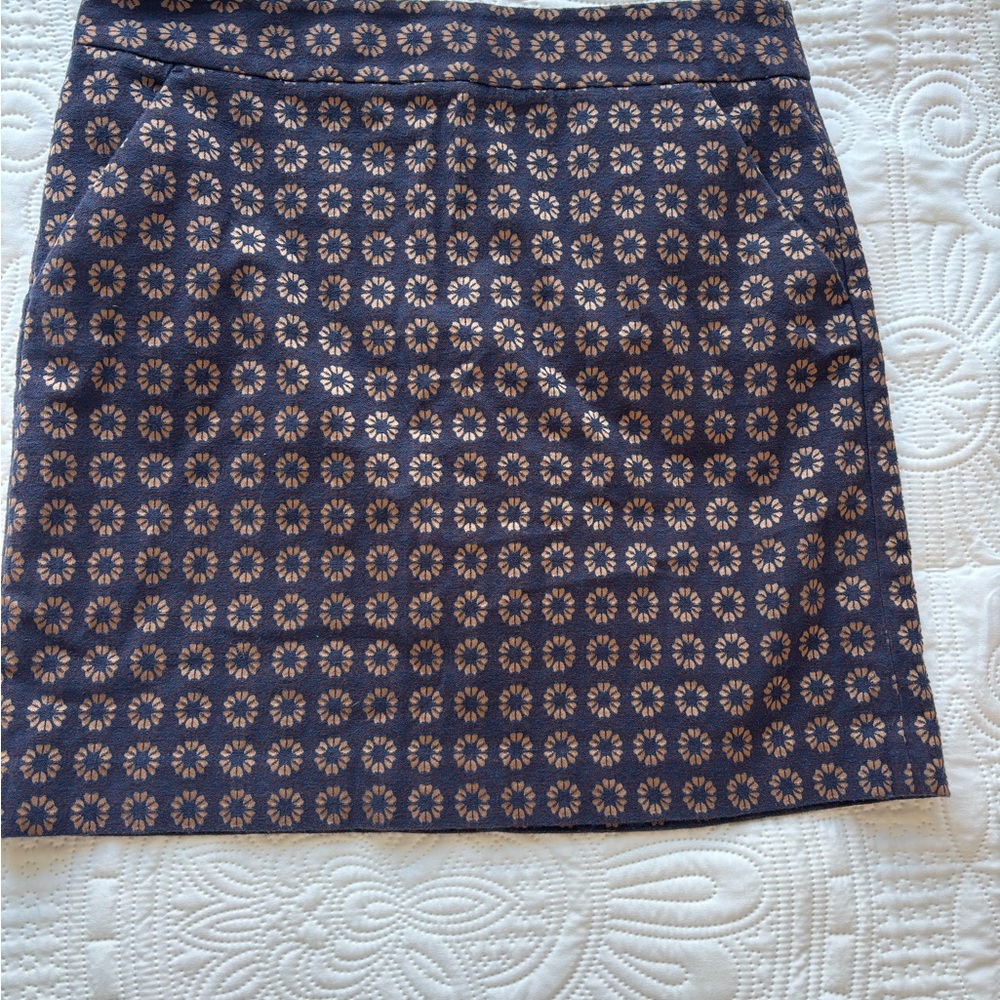 LOFT Navy and Beige Floral Mini Skirt